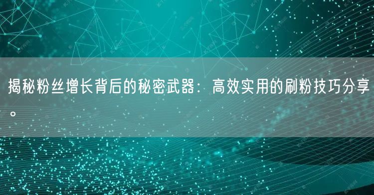 揭秘粉丝增长背后的秘密武器:高效实用的刷粉技巧分享。